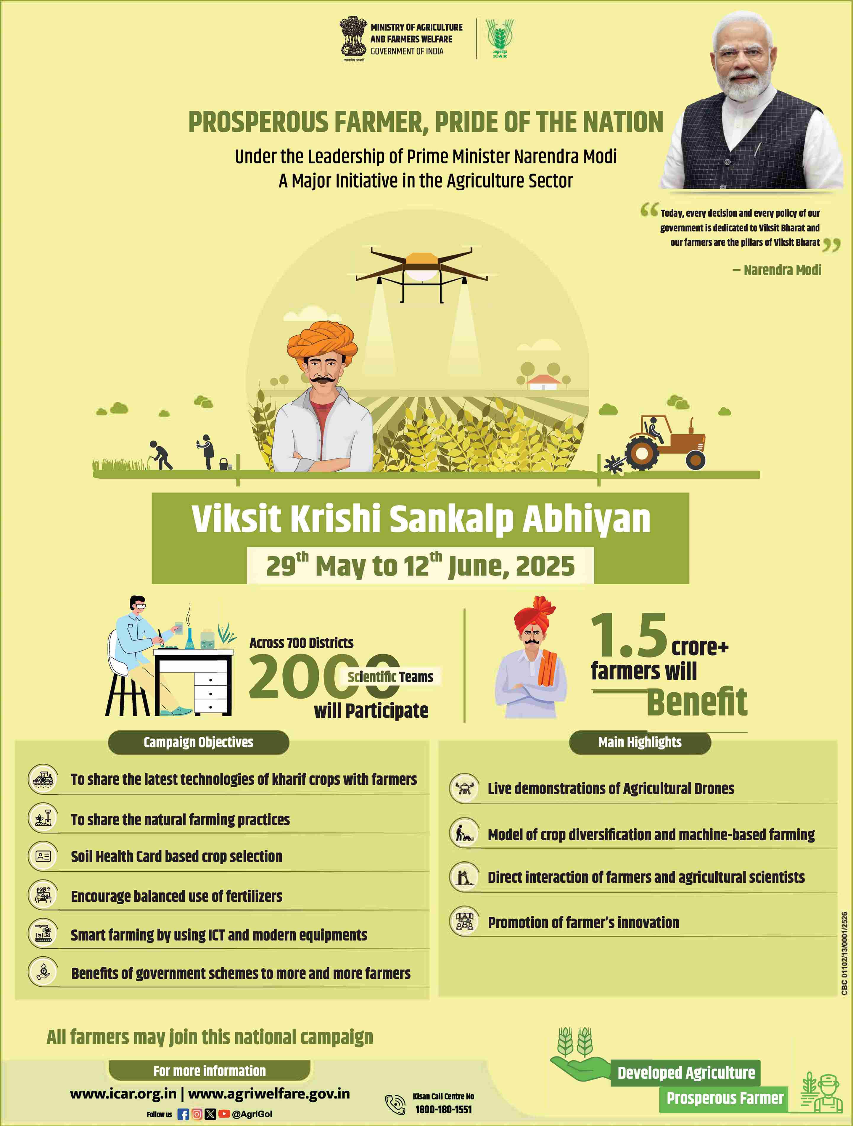  Viksit Krishi Sankalp Abhiyaan from May 29 to June 12, 2025.